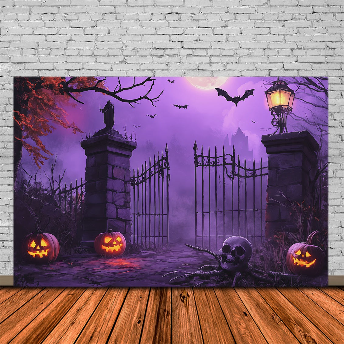 Halloween-HintergrundideenDiy-Projekt Lila Friedhofs-Kürbistor Lila Halloween-Hintergrund RR67-94
