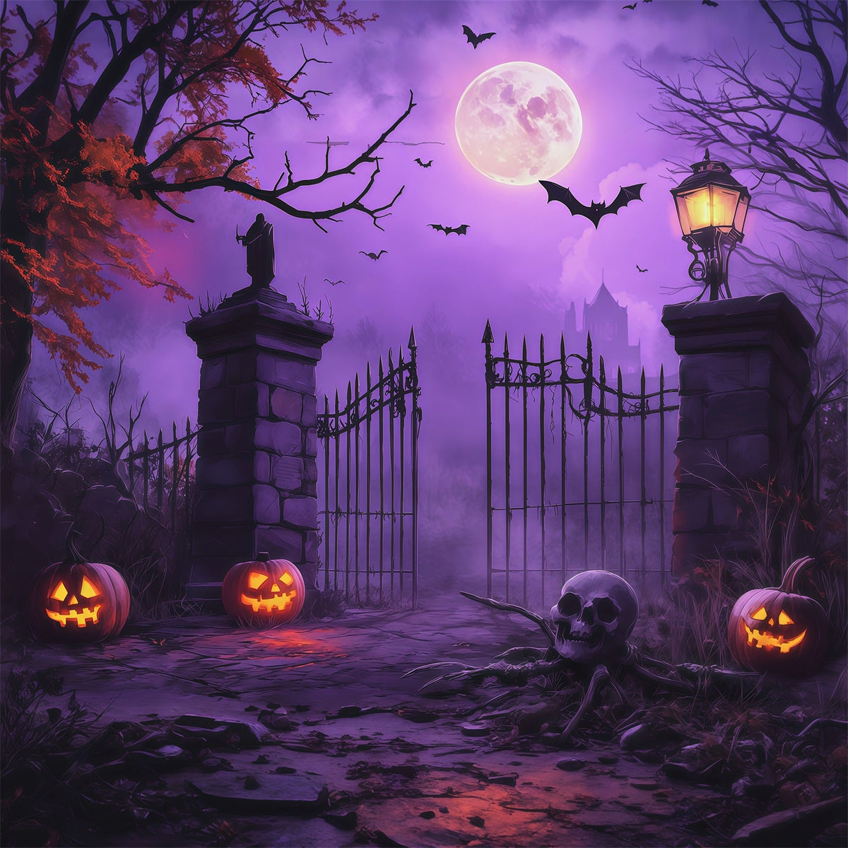 Halloween-HintergrundideenDiy-Projekt Lila Friedhofs-Kürbistor Lila Halloween-Hintergrund RR67-94