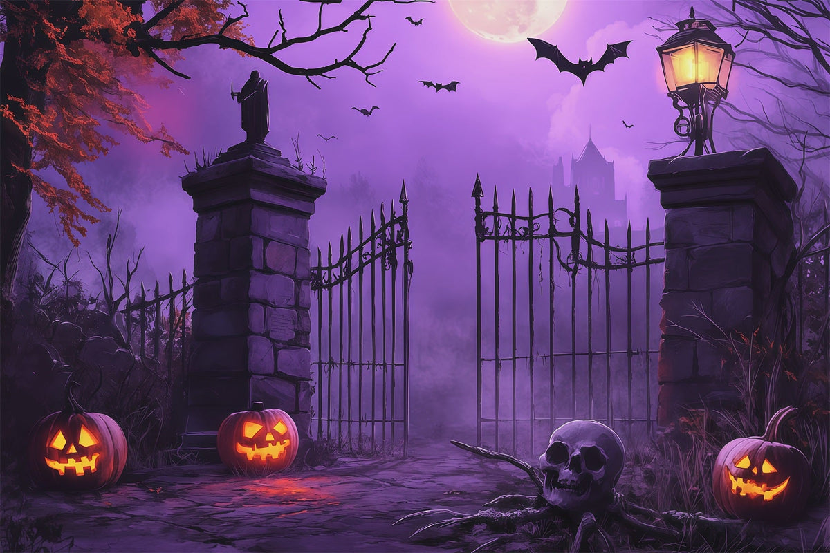 Halloween-HintergrundideenDiy-Projekt Lila Friedhofs-Kürbistor Lila Halloween-Hintergrund RR67-94