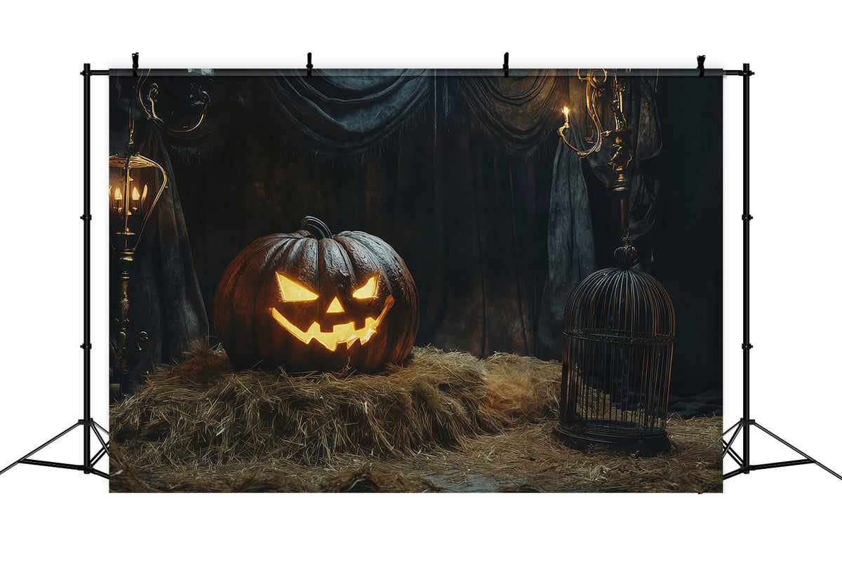 Halloween-KulisseLeuchtender Kürbis Heu-Dekoration Hintergrund Für Halloween RR67-96