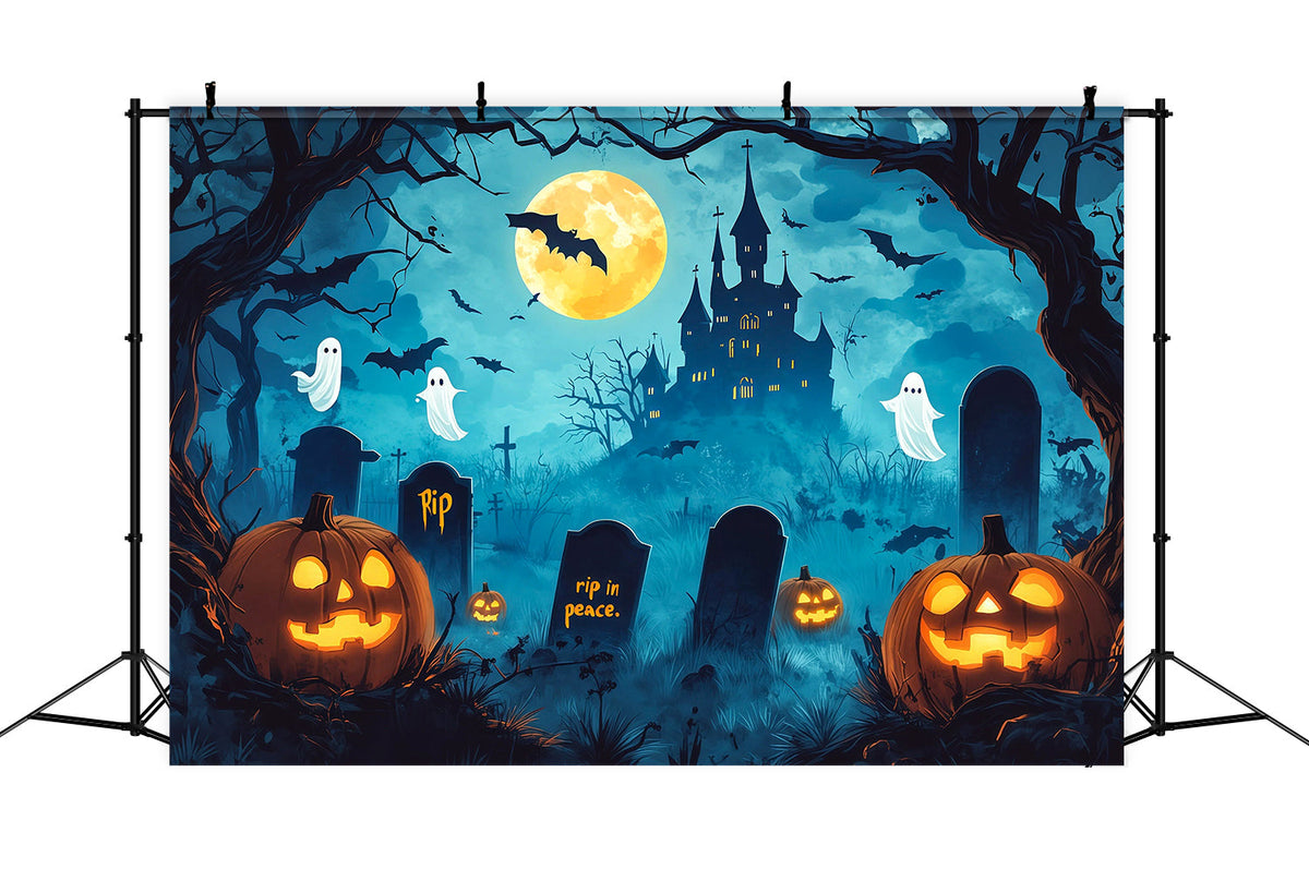 Gruselige Halloween-FotohintergründeCartoon-Schloss Geisterfriedhof Fröhlicher Halloween-Hintergrund RR67-97