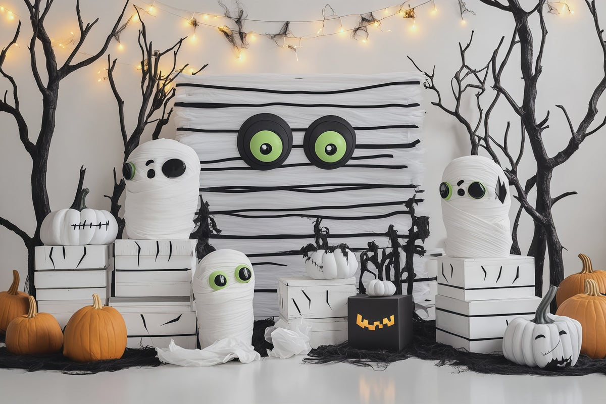 Einfacher Halloween-Hintergrund Niedliche Mumien-Kürbis-Party Extra Großer Halloween-Hintergrund RR67-98