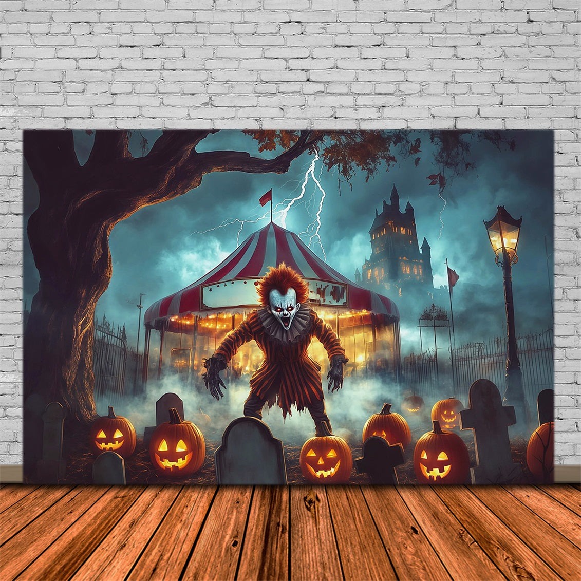 Halloween-Clown-Hintergrund Gruseliger Zirkusfriedhof-Kürbis-Halloween-Stoffhintergrund RR67-99