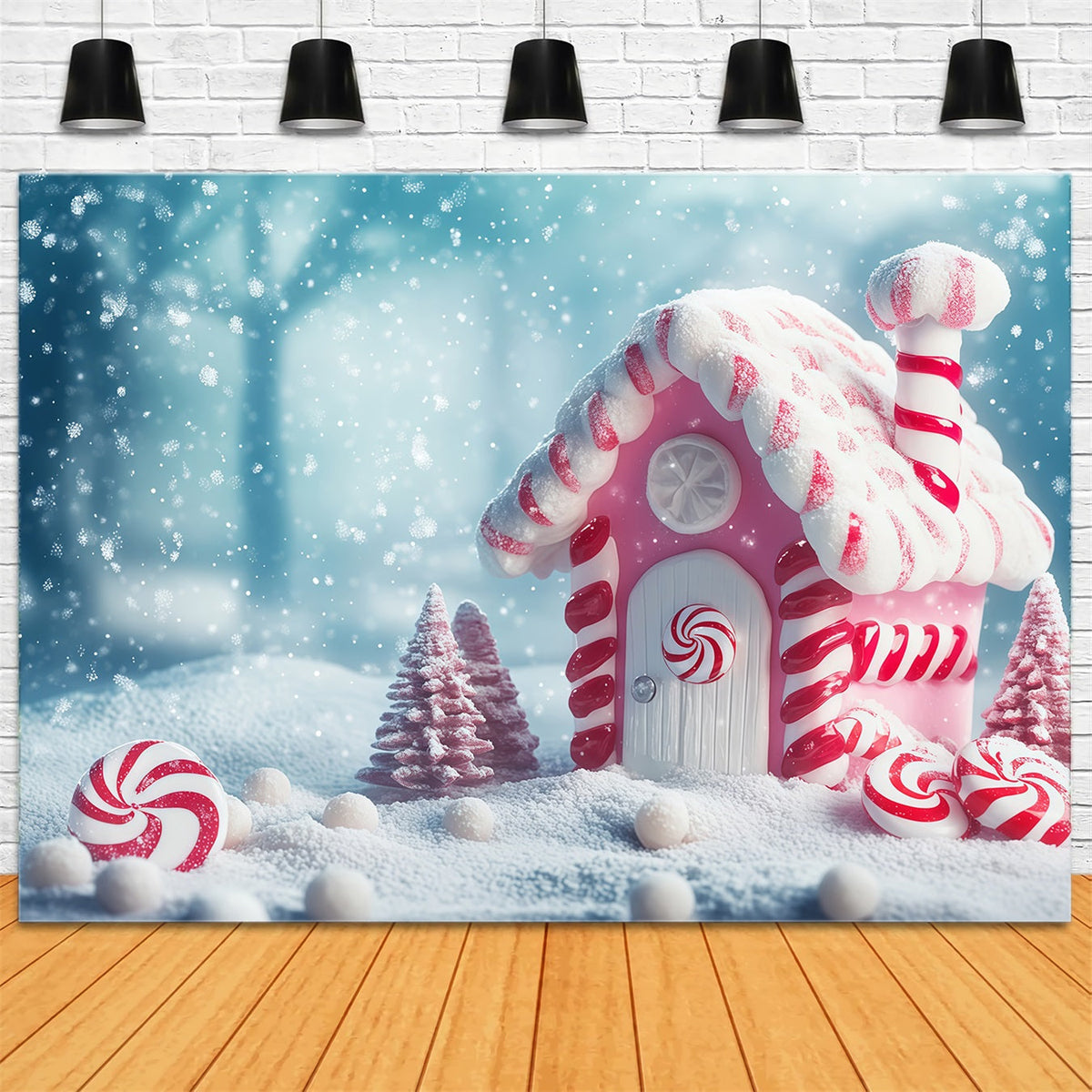 Weihnachtssüßigkeiten-Hintergrund Pink Peppermint Candyland Cottage Weihnachtsfotohintergrund RR68-100