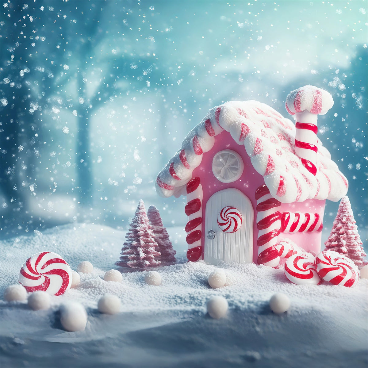 Weihnachtssüßigkeiten-Hintergrund Pink Peppermint Candyland Cottage Weihnachtsfotohintergrund RR68-100