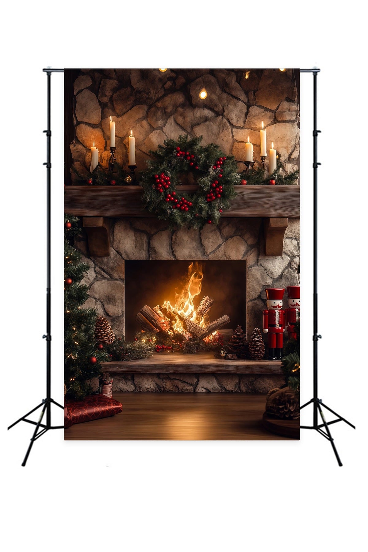 Weihnachtskamin-Hintergründe Steingirlande Glühen Weihnachts-Fotografie-Hintergrund RR68-66