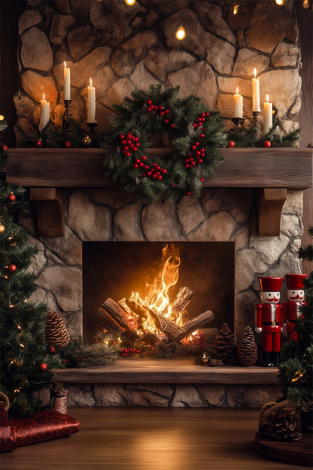 Weihnachtskamin-Hintergründe Steingirlande Glühen Weihnachts-Fotografie-Hintergrund RR68-66
