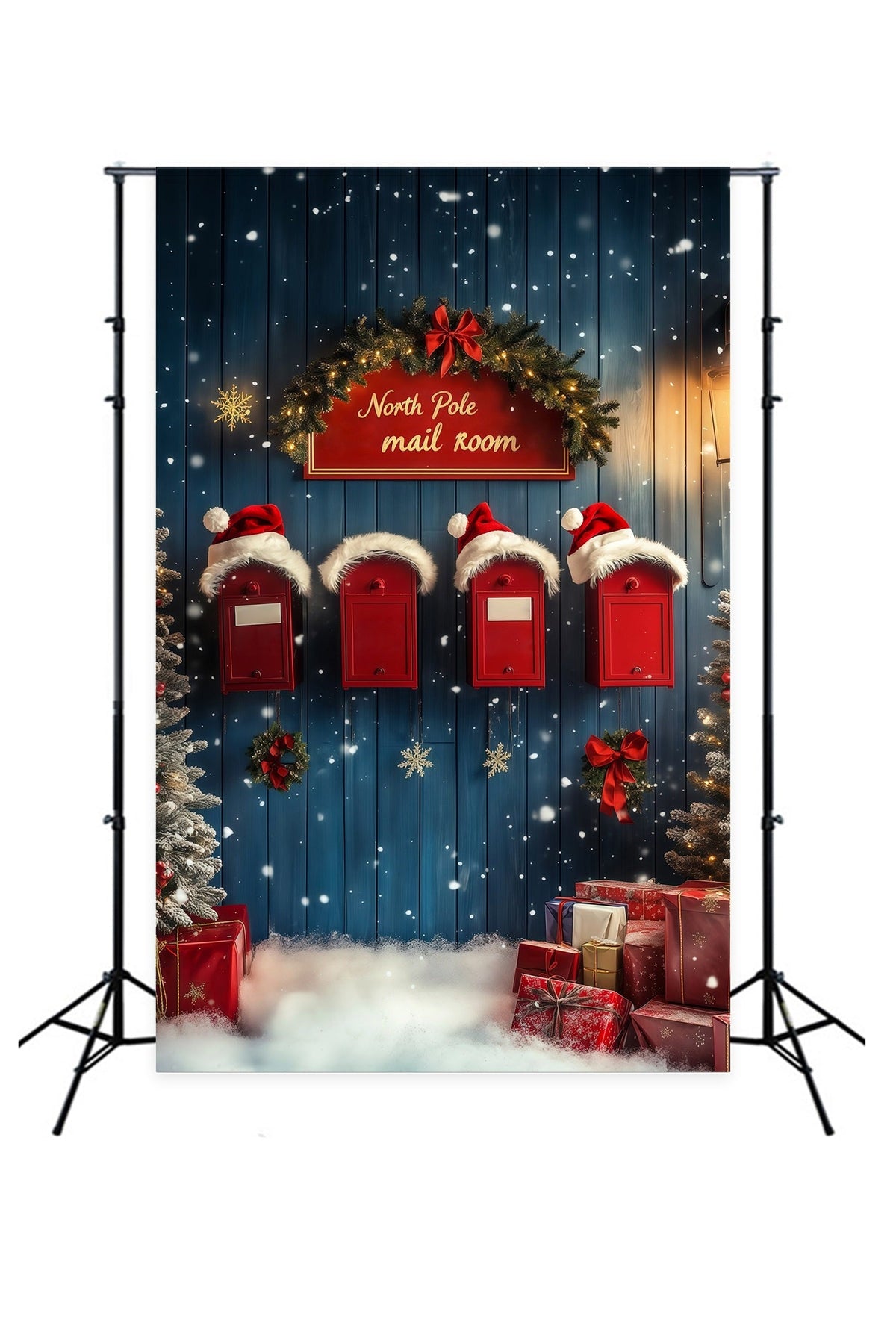 Weihnachtskulisse Nordpol Schneebedeckte Briefkastenwand Weihnachtsfotohintergrund RR68-69