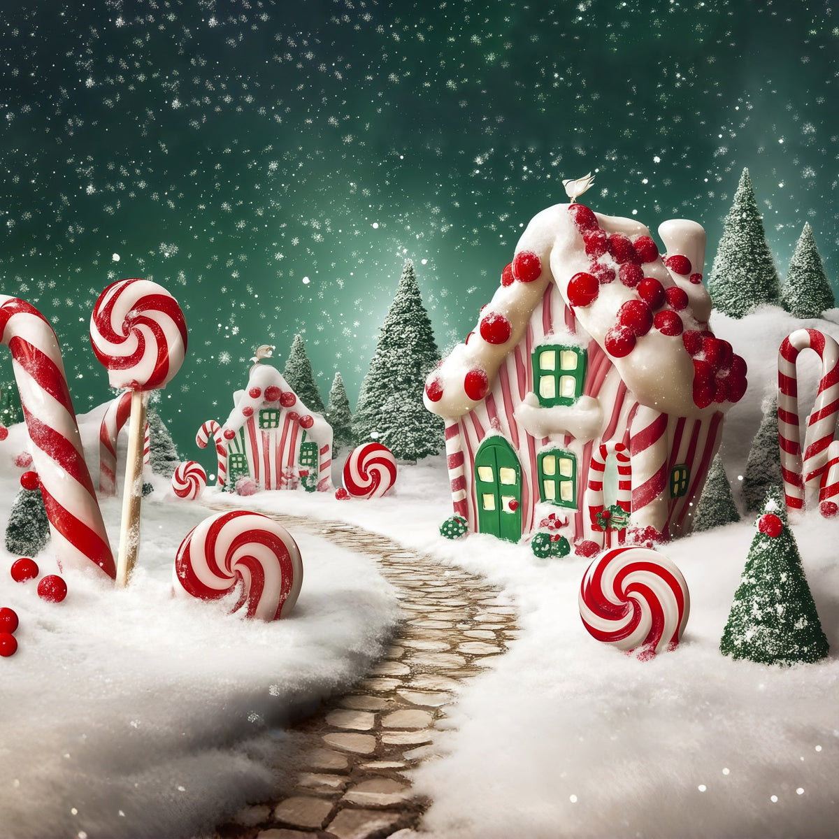 Weihnachtskulisse Candyland Candy Cottage Wunderland Weihnachts-Fotohintergründe RR68-72