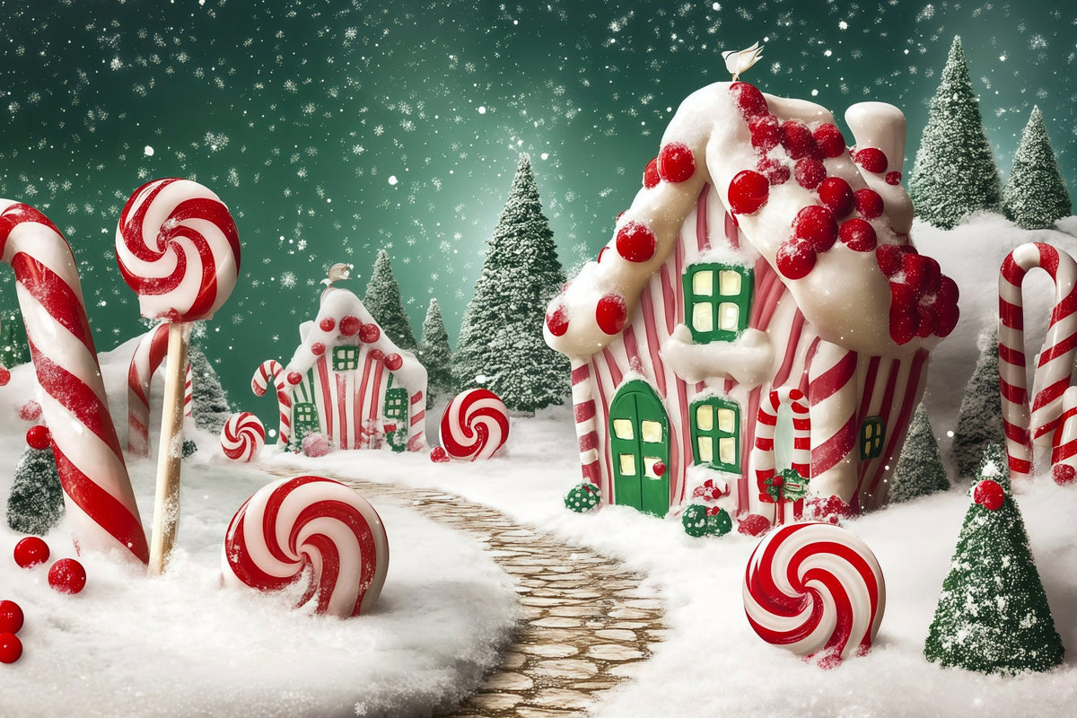 Weihnachtskulisse Candyland Candy Cottage Wunderland Weihnachts-Fotohintergründe RR68-72