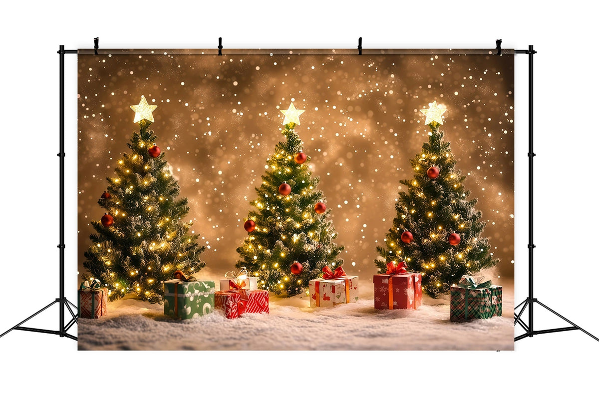 Weihnachtsbaum-Hintergrund Bokeh-Effekt: Verschneite, Leuchtende Bäume Weihnachtshintergründe RR68-74