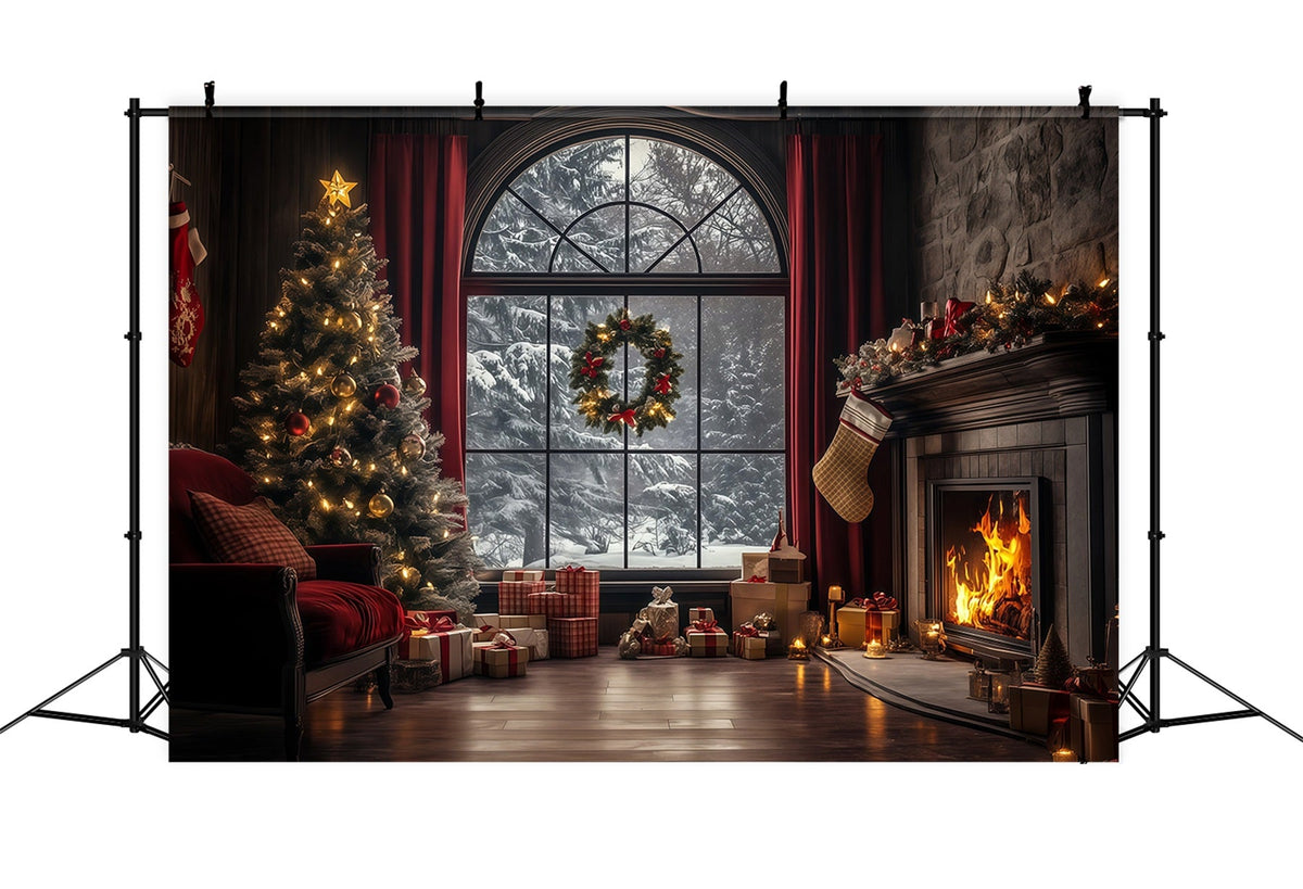 Weihnachtsfenster-Hintergrund Elegantes Winterwohnzimmer Weihnachtshintergrund Für Fotografie RR68-75