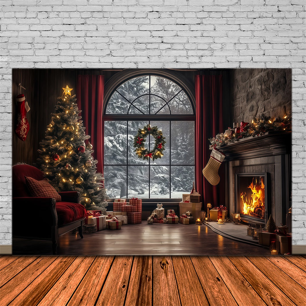 Weihnachtsfenster-Hintergrund Elegantes Winterwohnzimmer Weihnachtshintergrund Für Fotografie RR68-75