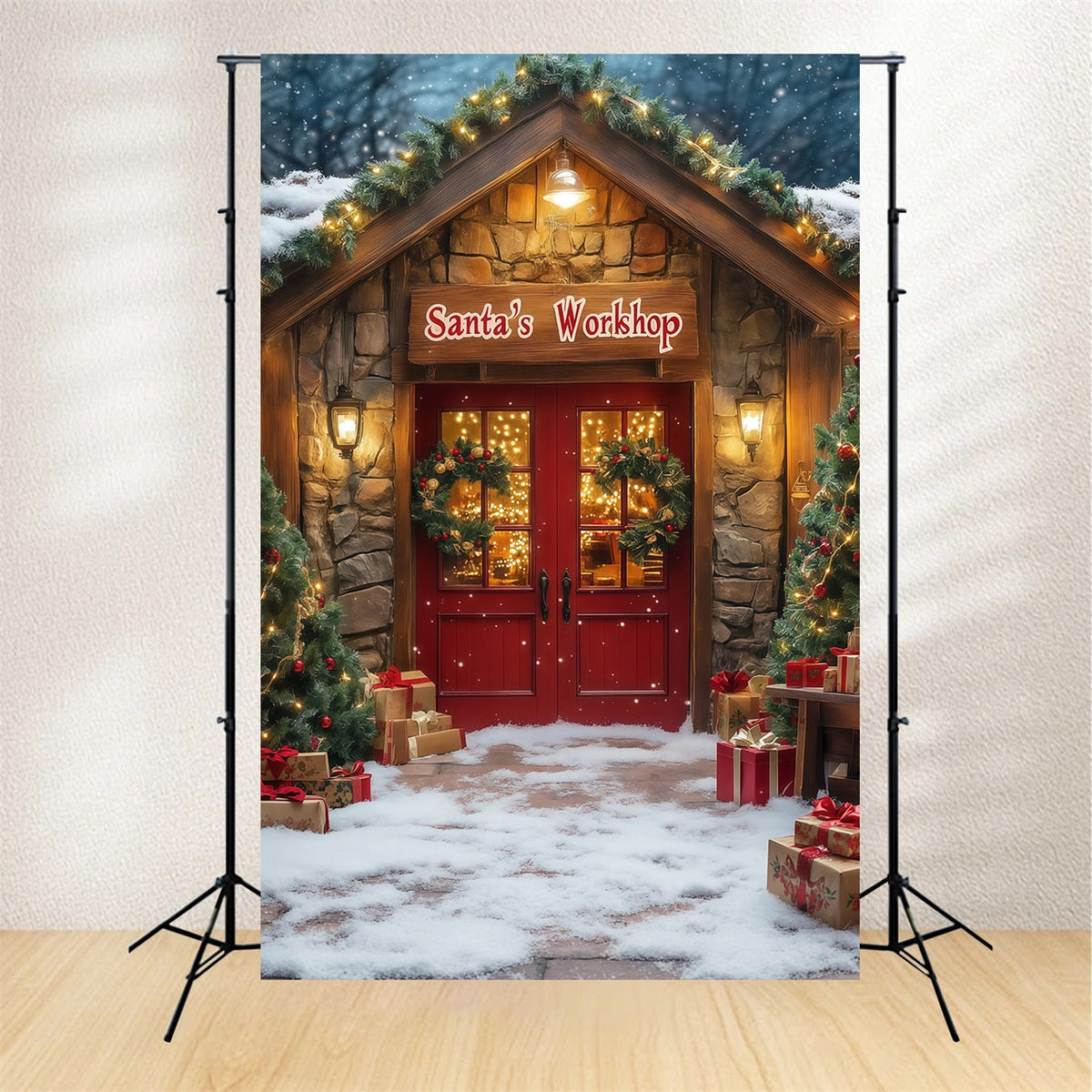 Weihnachtsladen-Hintergrund Eingang Zur Weihnachtswerkstatt Weihnachts-Fotografie-Hintergründe RR68-76