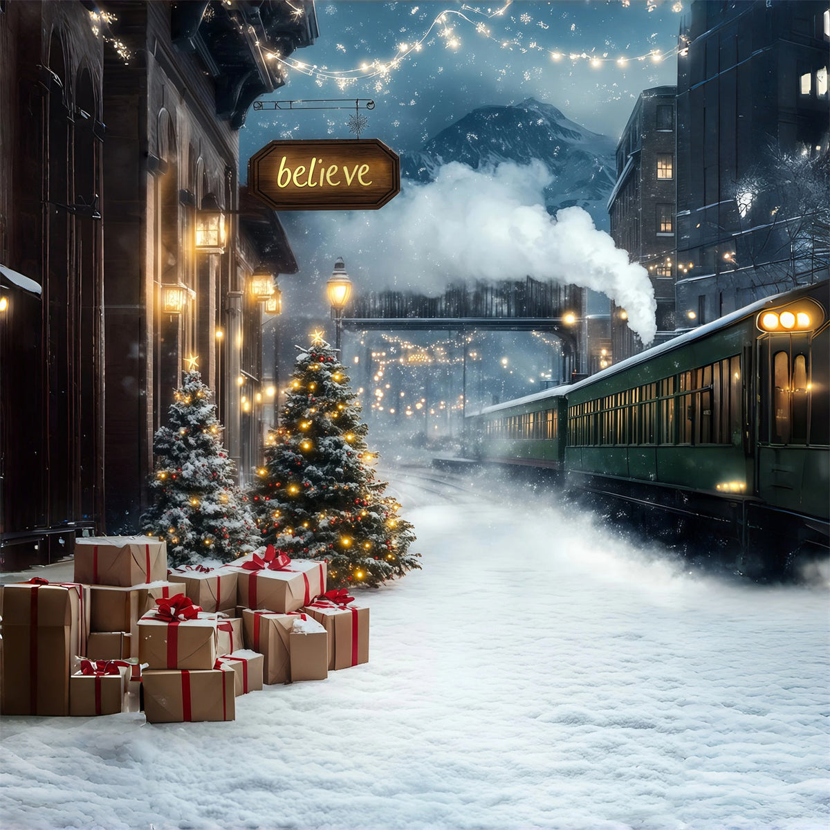 Winterliche Weihnachtskulisse Bergbahnhof Ideen Für Weihnachtskulissen RR68-78