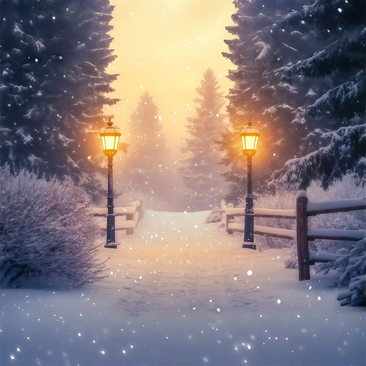Verschneite Weihnachtskulisse Laternenpfad Im Wunderlandwald Weihnachts-Studiohintergründe RR68-85