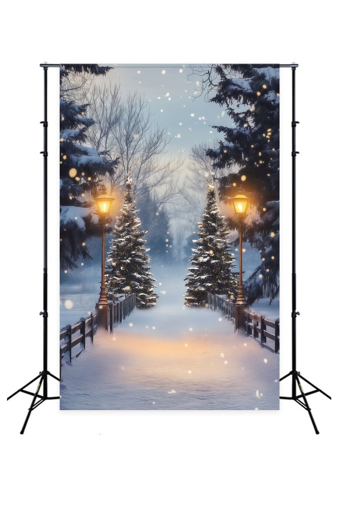 Weihnachtswald-Kulisse Schneebedeckte Kiefernlaternenbrücke Studio-Weihnachtskulisse RR68-86