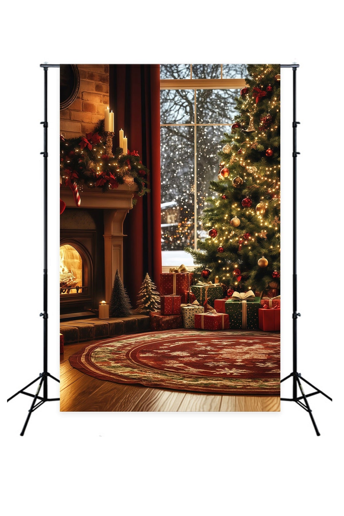 Gemütliche Weihnachtskulisse Fenster Kamin Baum Ecke Studio-Weihnachtskulissen RR68-87