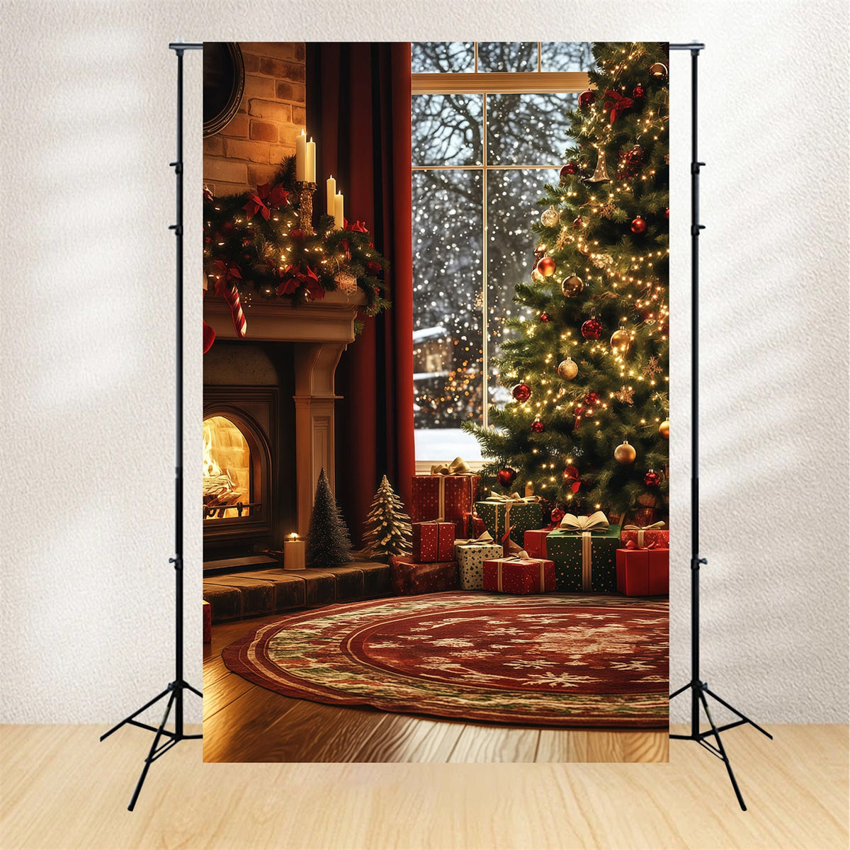 Gemütliche Weihnachtskulisse Fenster Kamin Baum Ecke Studio-Weihnachtskulissen RR68-87