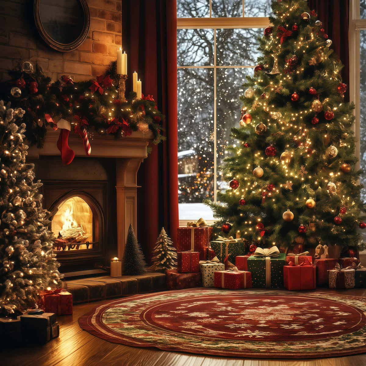 Gemütliche Weihnachtskulisse Fenster Kamin Baum Ecke Studio-Weihnachtskulissen RR68-87