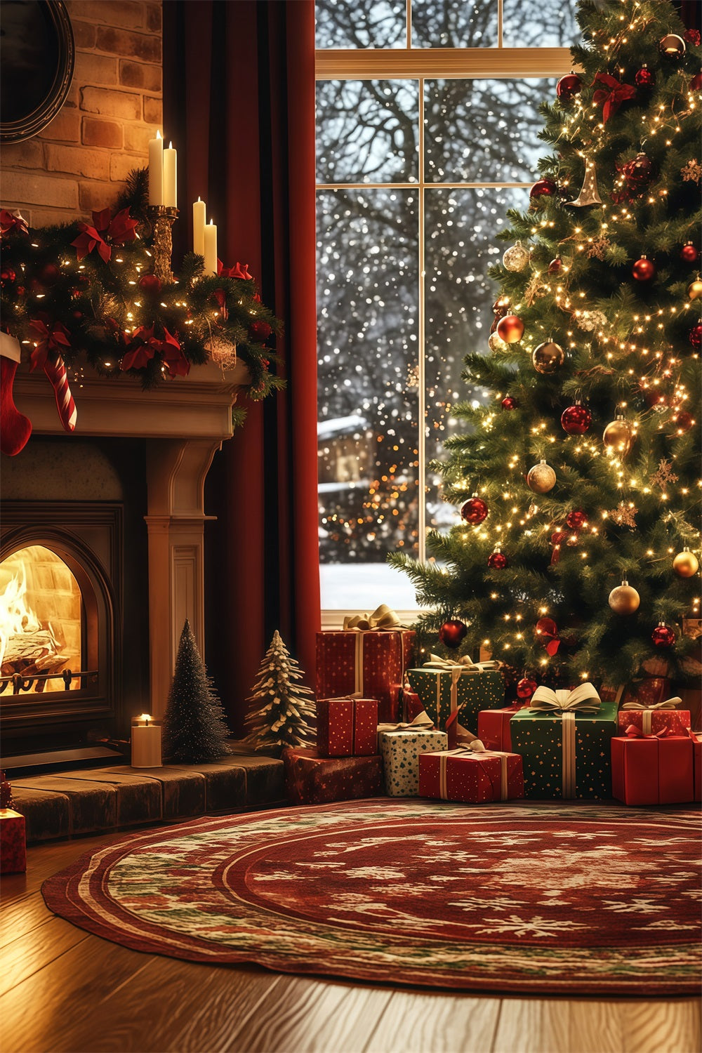 Gemütliche Weihnachtskulisse Fenster Kamin Baum Ecke Studio-Weihnachtskulissen RR68-87