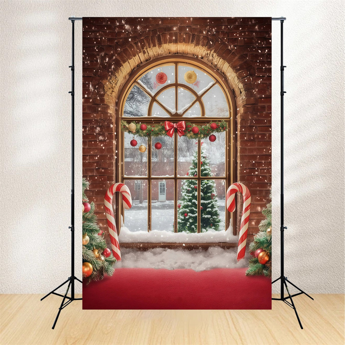 Weihnachtsfenster-Hintergrund Zuckerstangenbaum Aus Ziegelsteinen Weihnachtswand-Hintergrund RR68-88