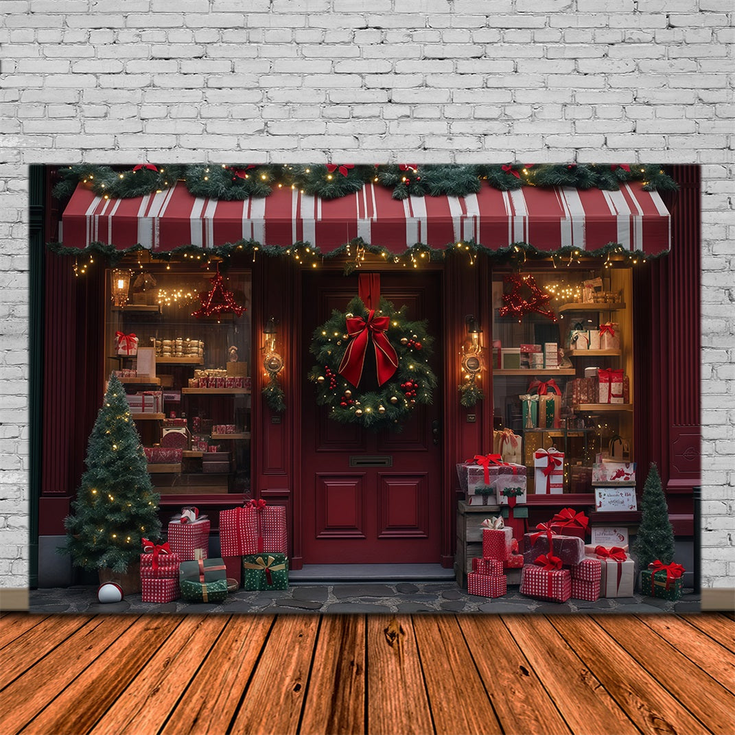 Weihnachtsladen-Hintergrund Red Wreath Geschenkladenfront Weihnachts-Musselin-Hintergrund RR68-89