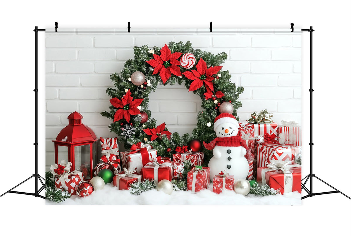 Weihnachtswand-Hintergrund Weihnachtsstern-Kranz Schneemann-Geschenke Große Weihnachtskulissen RR69-101