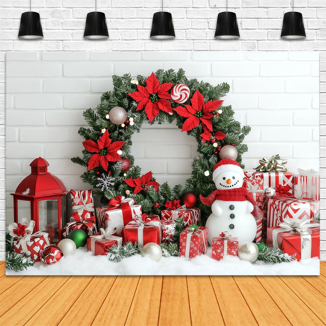 Weihnachtswand-Hintergrund Weihnachtsstern-Kranz Schneemann-Geschenke Große Weihnachtskulissen RR69-101