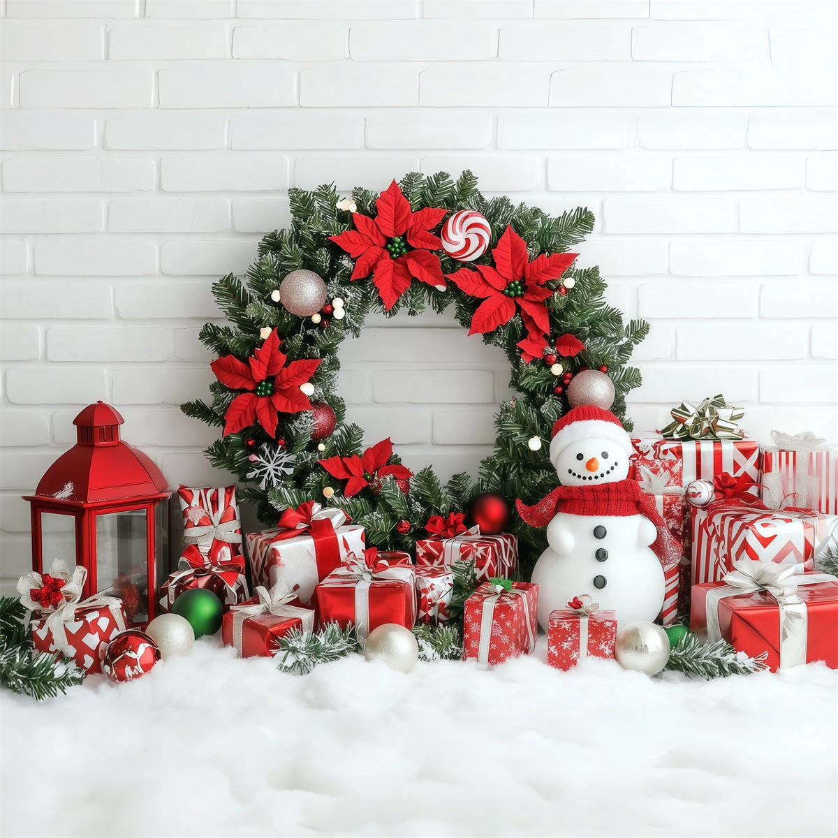 Weihnachtswand-Hintergrund Weihnachtsstern-Kranz Schneemann-Geschenke Große Weihnachtskulissen RR69-101
