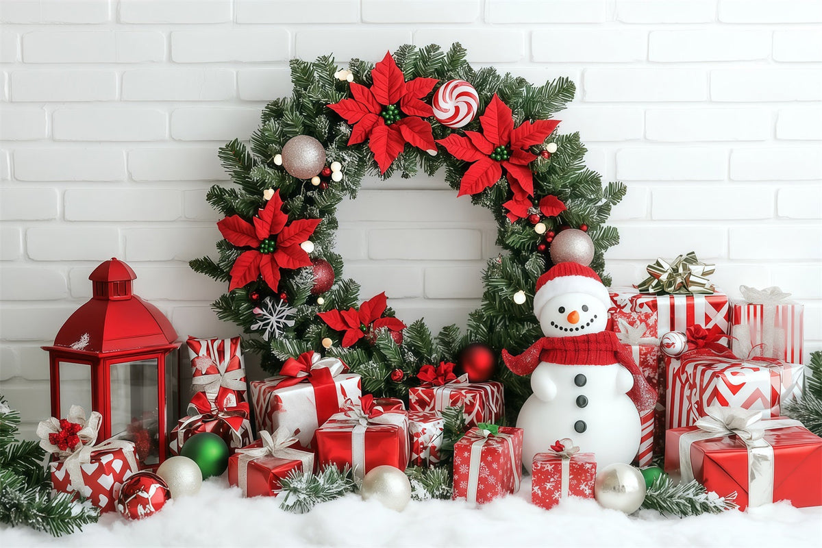 Weihnachtswand-Hintergrund Weihnachtsstern-Kranz Schneemann-Geschenke Große Weihnachtskulissen RR69-101