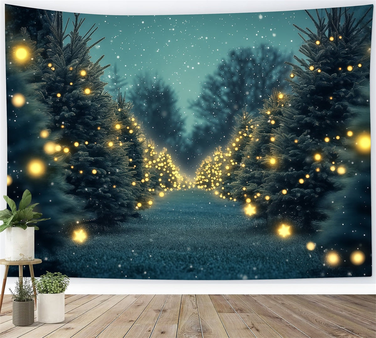 Weihnachtsbaum-Hintergrund Funkelnder Kiefernlichtpfad Weihnachtswand-Hintergrund RR69-102