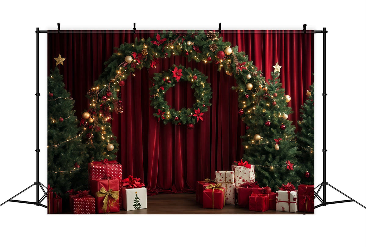 Roter Weihnachtshintergrund Vorhangkranz Girlande Bogen Große Weihnachtskulisse RR69-104
