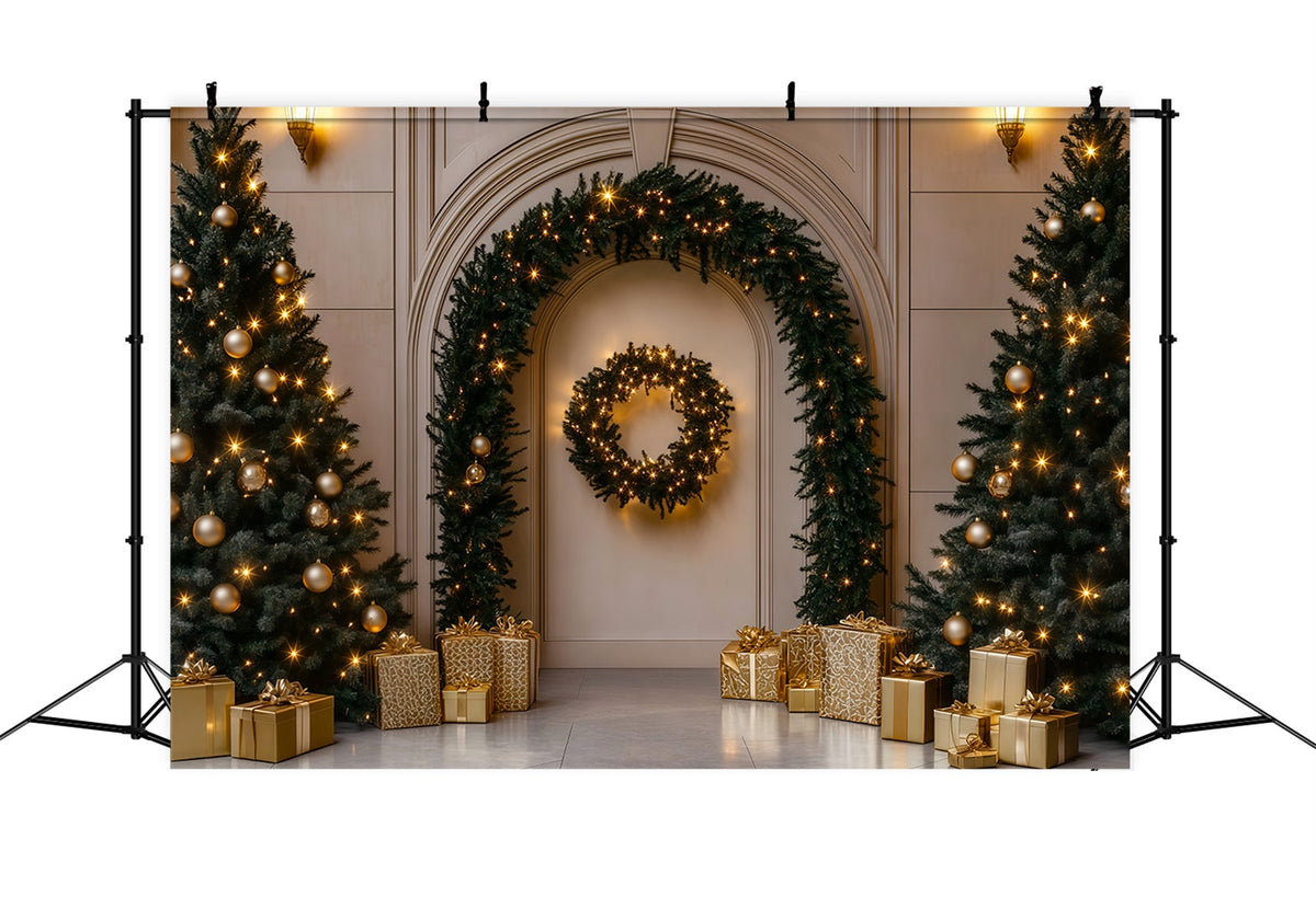 Weihnachtsschmuck-Hintergrund Goldener Bogenbaum Als Geschenk Weihnachts-Fotografie-Hintergründe RR69-107