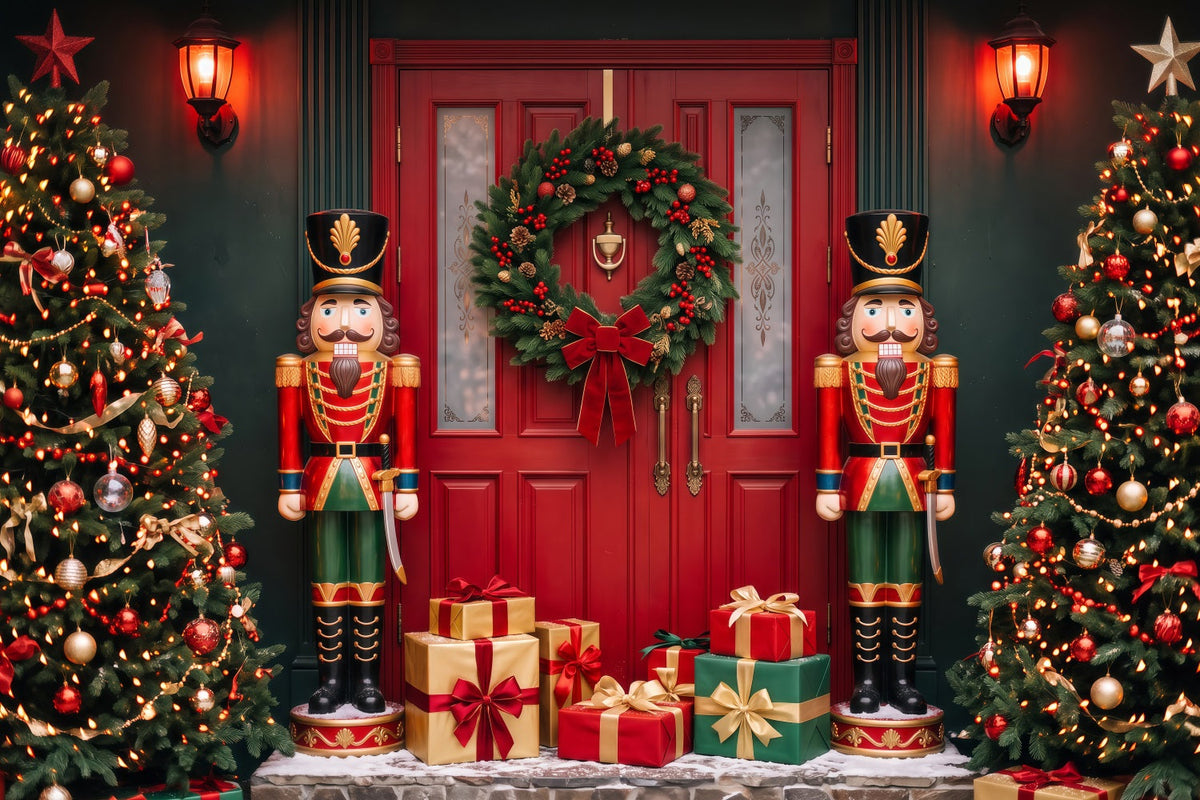 Weihnachtstür-Hintergrund Nussknackerbaum-Geschenkdisplay Weihnachtsstudio-Hintergrund RR69-110
