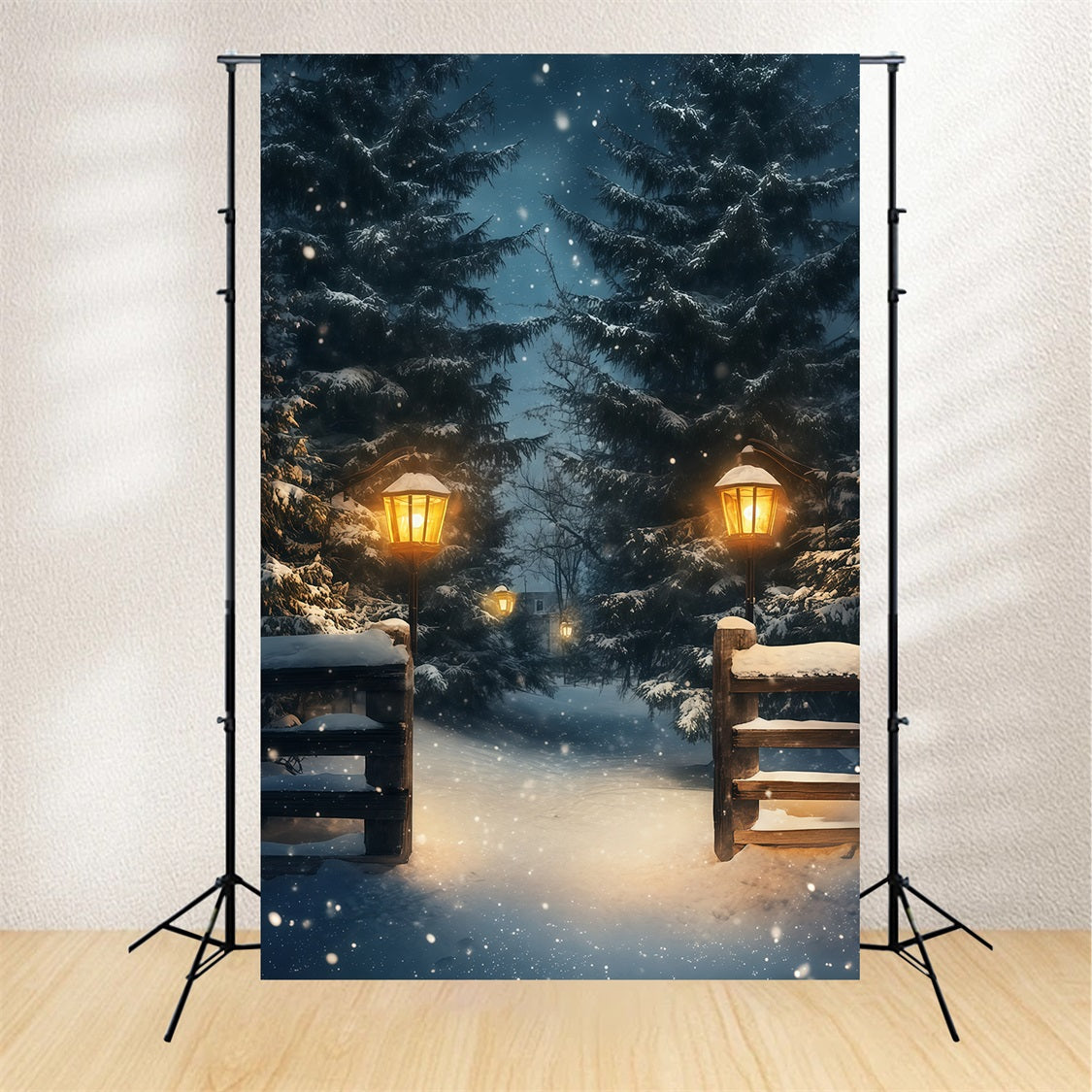 Weihnachtsschnee-Hintergrund Schneelaternenwaldpfad Weihnachts-Fotografie-Hintergründe RR69-13