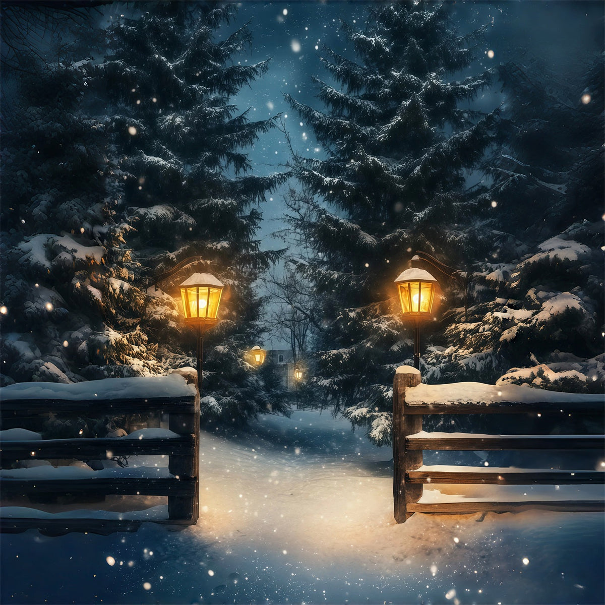 Weihnachtsschnee-Hintergrund Schneelaternenwaldpfad Weihnachts-Fotografie-Hintergründe RR69-13