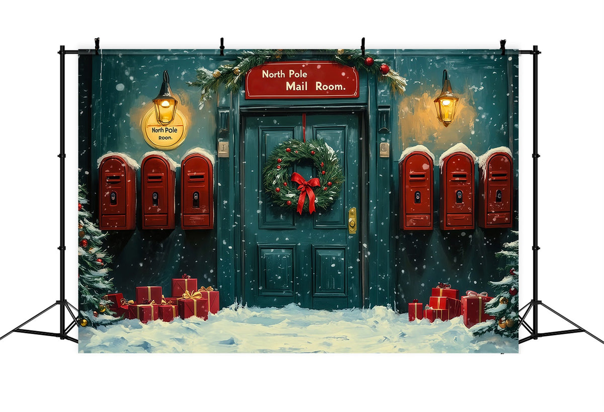Weihnachtskulisse Nordpol Verschneite Postraumtür Weihnachts-Fotohintergründe RR69-14