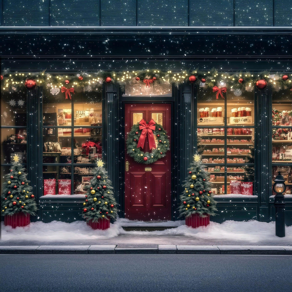 Weihnachtsladen-Hintergrund Festliche Geschenkauslage Im Schaufenster Weihnachts-Wandhintergründe RR69-15