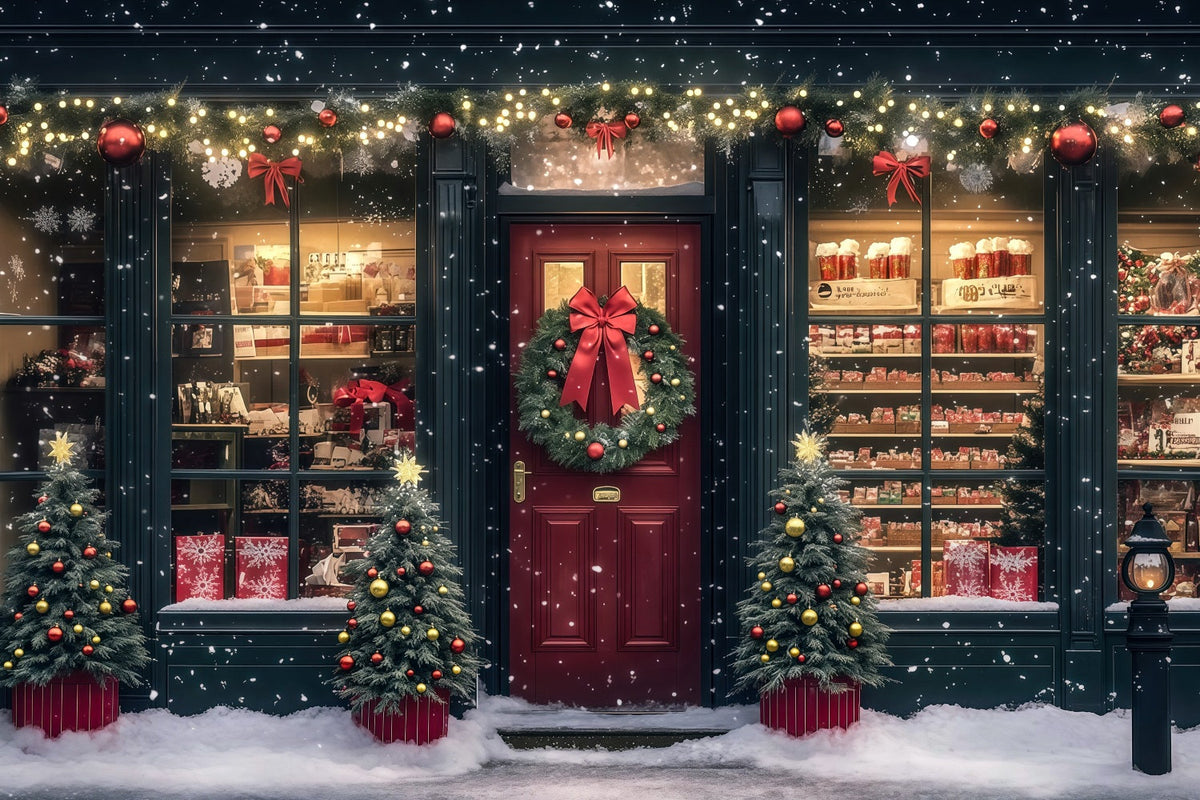 Weihnachtsladen-Hintergrund Festliche Geschenkauslage Im Schaufenster Weihnachts-Wandhintergründe RR69-15
