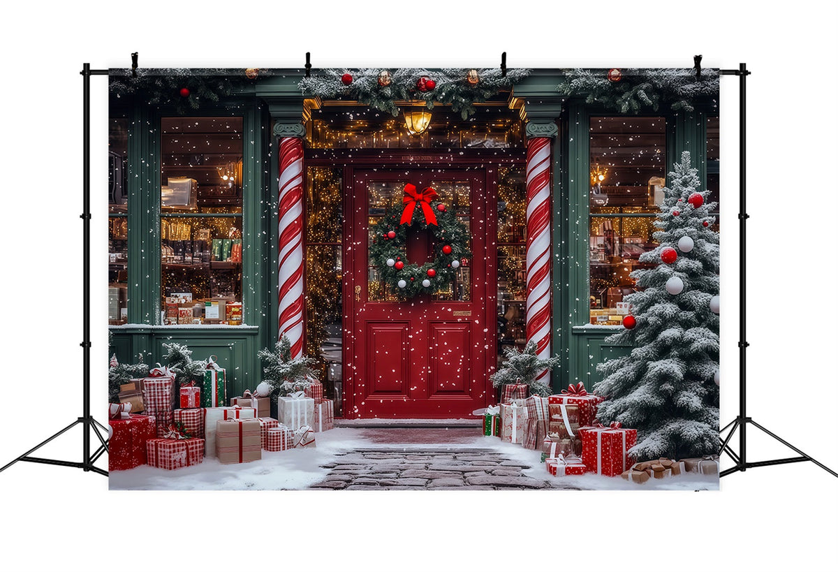 Weihnachtsspielzeugladen-Hintergrund Eingang Zum Zuckerstangenladen Weihnachtsstudio-Hintergrund RR69-16