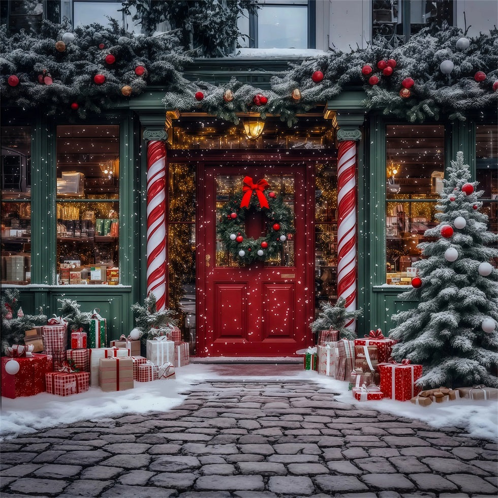 Weihnachtsspielzeugladen-Hintergrund Eingang Zum Zuckerstangenladen Weihnachtsstudio-Hintergrund RR69-16