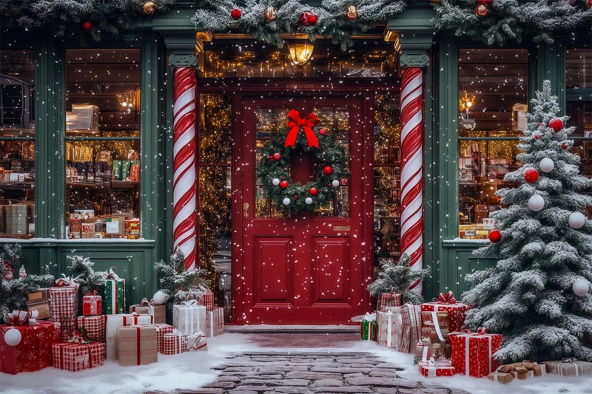 Weihnachtsspielzeugladen-Hintergrund Eingang Zum Zuckerstangenladen Weihnachtsstudio-Hintergrund RR69-16