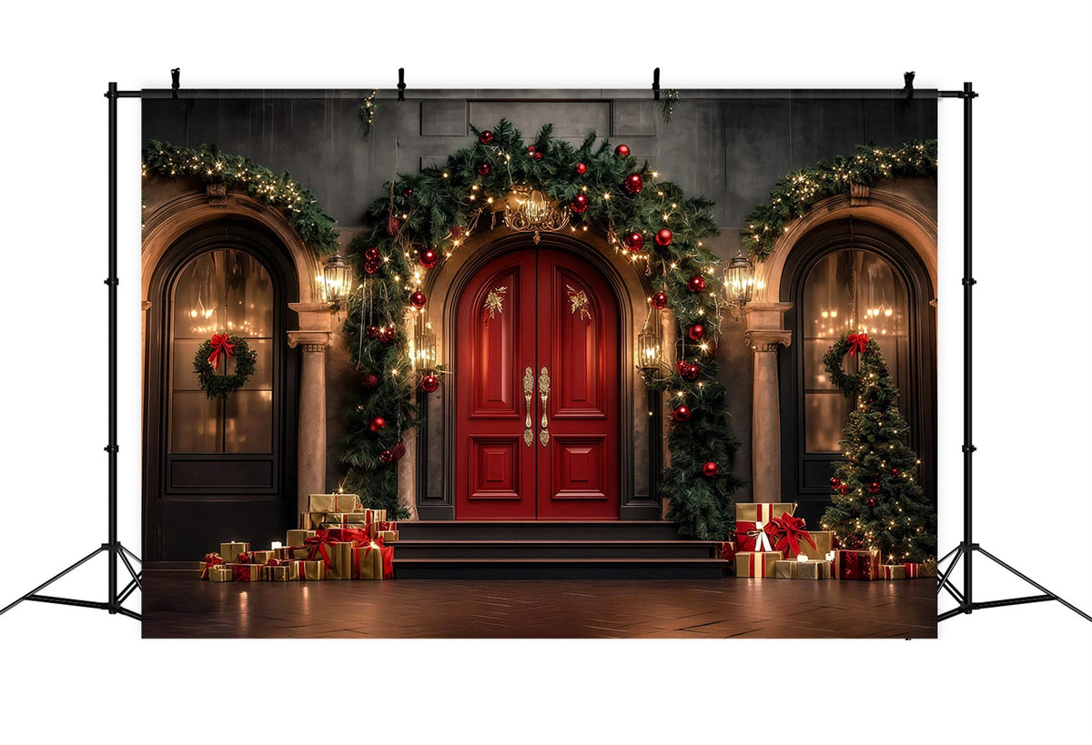 Weihnachtsbogen-Hintergrund Luxuriöser Türeingang Mit Girlande Studiohintergründe Weihnachten RR69-19