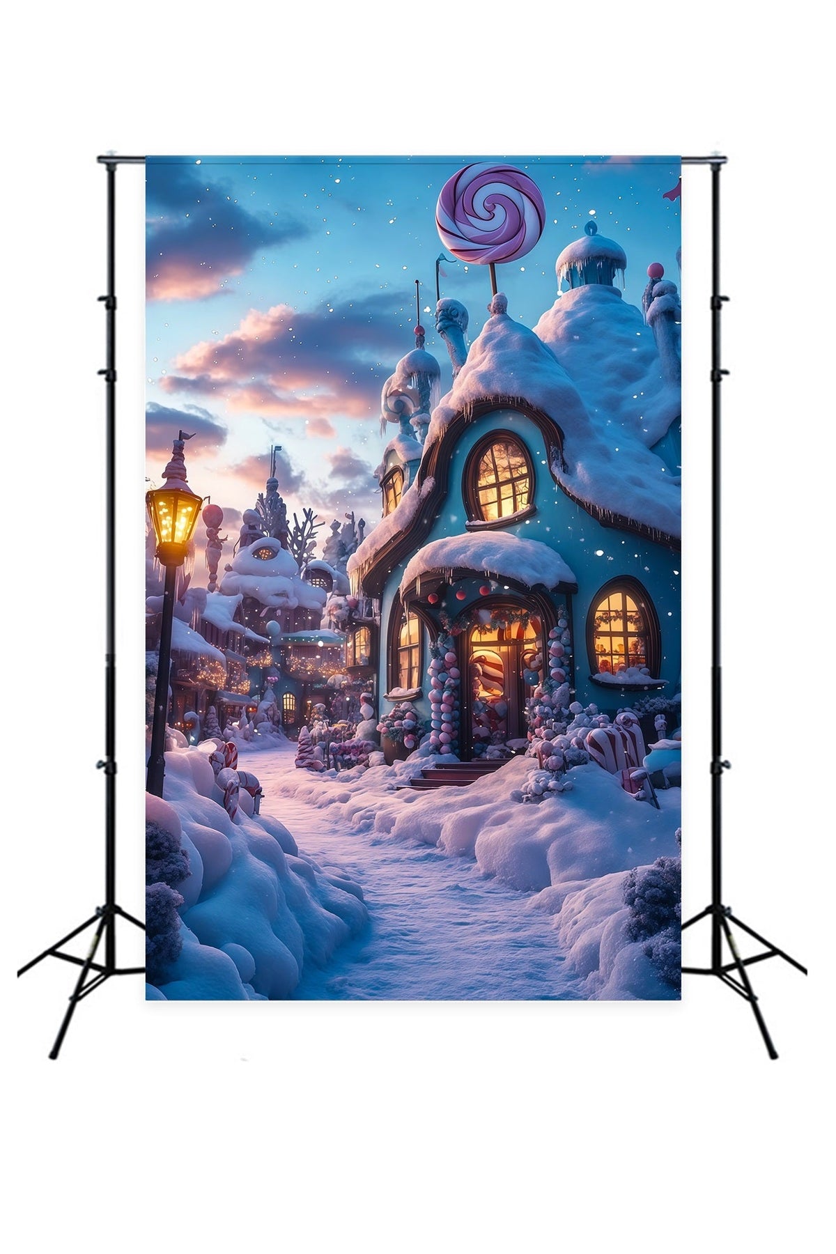 Weihnachtsdorf-Kulisse Candyland Schneehütte Weihnachtshintergründe Für Den Innenbereich RR69-28