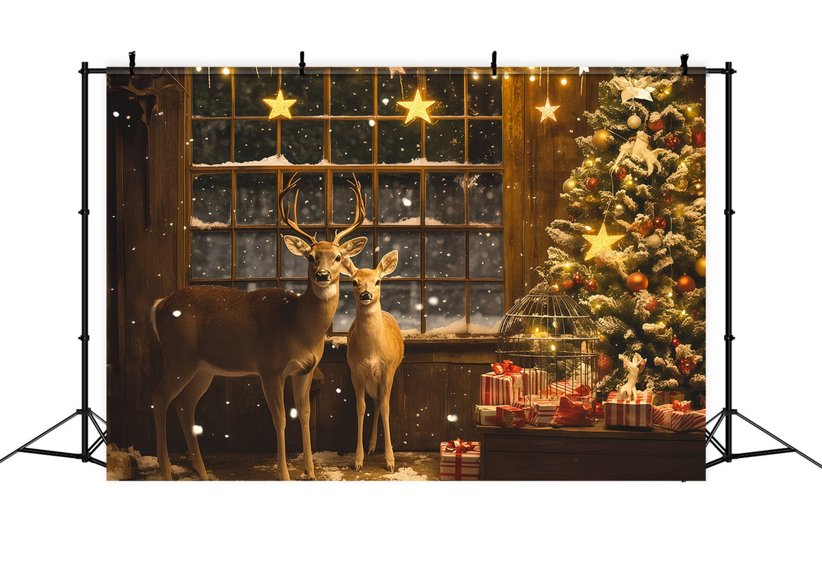 Weihnachtsfenster-Hintergrund Geschenkecke Hirschsterne Weihnachts-Fotografie-Hintergrund RR69-3
