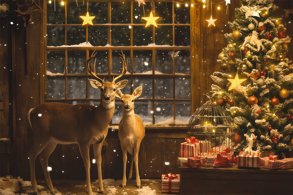 Weihnachtsfenster-Hintergrund Geschenkecke Hirschsterne Weihnachts-Fotografie-Hintergrund RR69-3