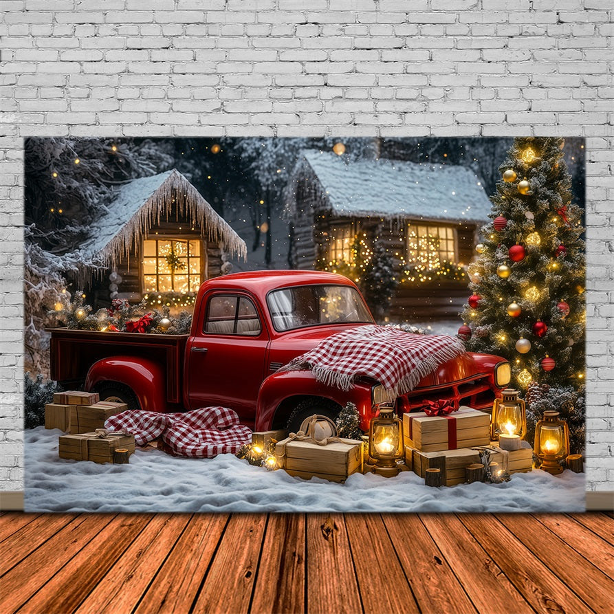 Weihnachtstruck-Hintergrund Oldtimer-Waldhütte Musselin-Hintergrund Weihnachten RR69-32