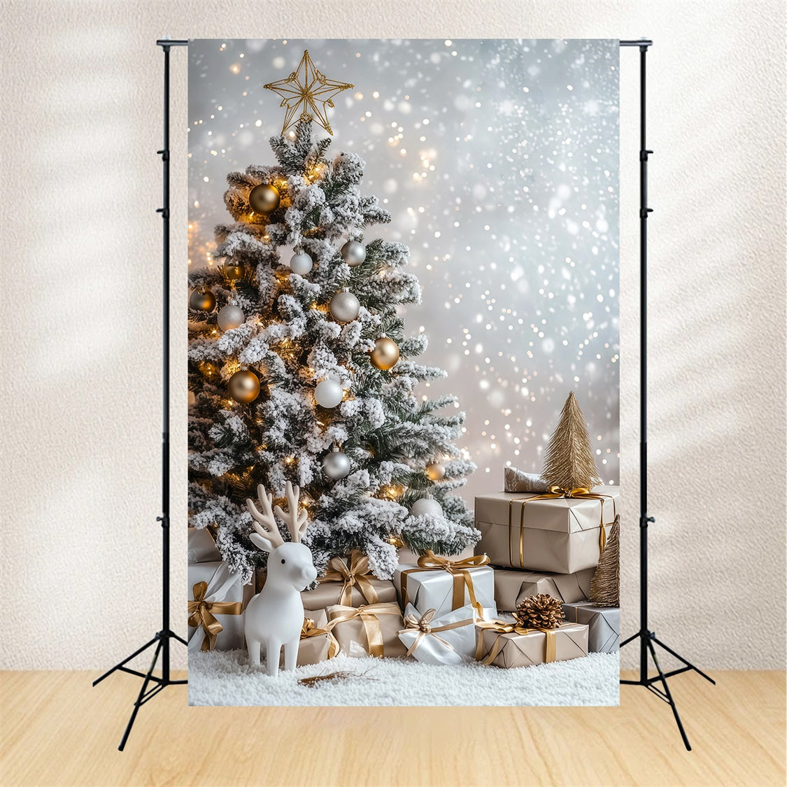 Weihnachts-Bokeh-Hintergrund Geschenkdisplay Frostbaum Weihnachtliche Musselin-Hintergründe RR69-34