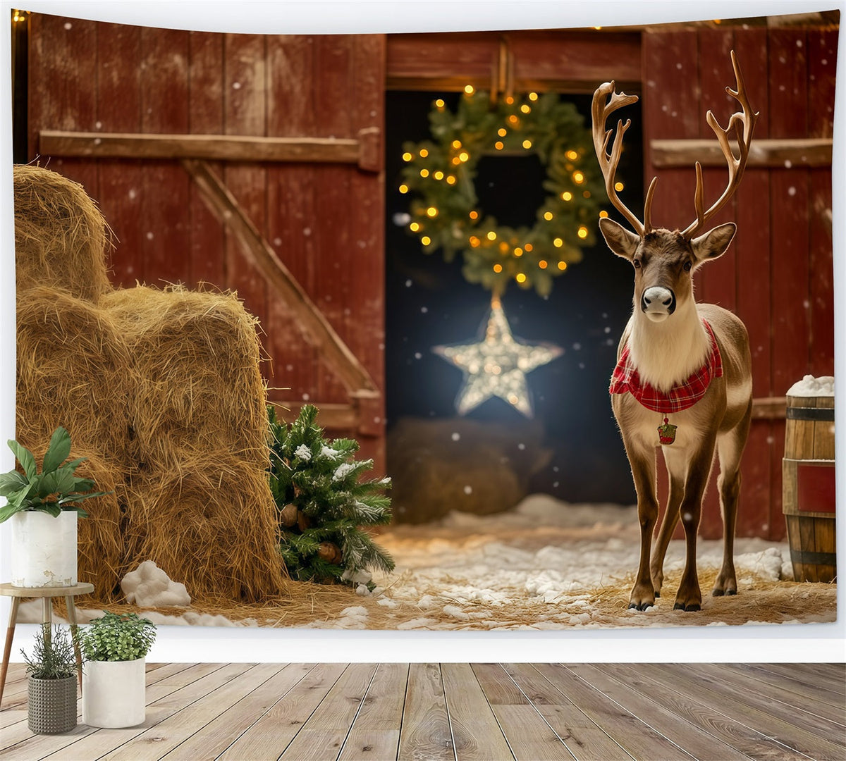 Weihnachts-Scheunentor-Hintergrund Rustikaler Rentierstalleingang Weihnachtshintergrund RR69-39